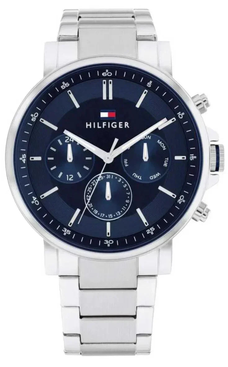  Shop Authentic Tommy Hilfiger Tyson Chronograph Blue Dial Silver Steel Strap Watch For Men - 1710588 - Luxxuri