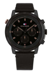  Shop Authentic Tommy Hilfiger Troy Chronograph Black Dial Black Leather Strap Watch For Men - 1792110 - Luxxuri