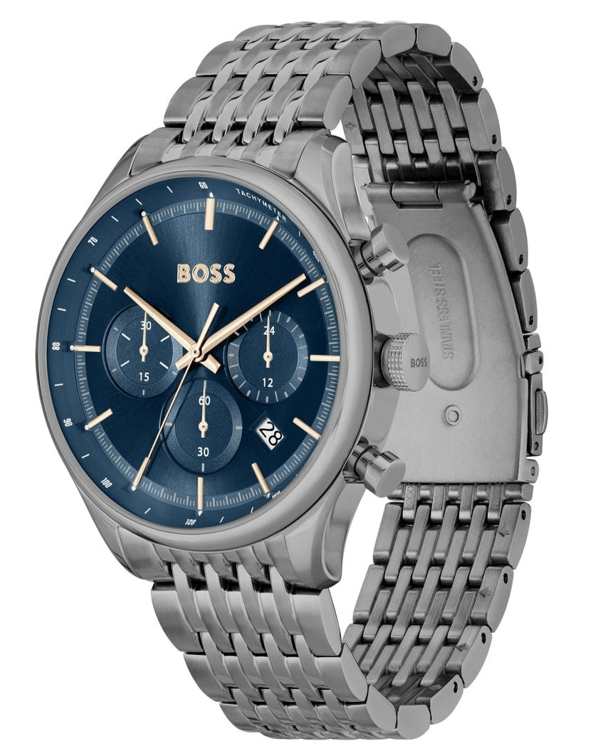 Shop Authentic Hugo Boss Gregor Chronograph Blue Dial Grey Steel Strap Watch For Men - 1514083 - Luxxuri