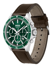 Shop Authentic Hugo Boss Troper Chronograph Green Dial Brown Leather Strap Watch For Men - 1514098 - Luxxuri