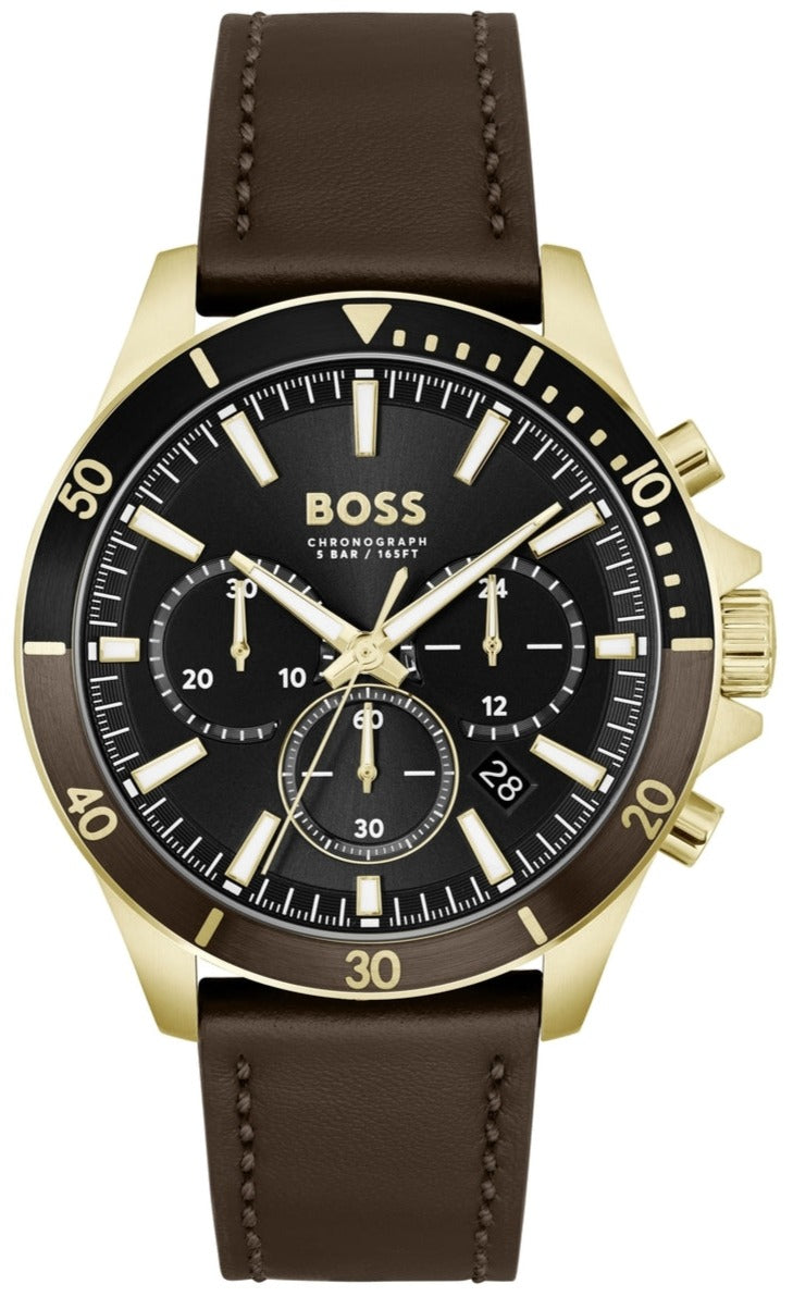  Shop Authentic Hugo Boss Troper Chronograph Black Dial Brown Leather Strap Watch For Men - 1514100 - Luxxuri