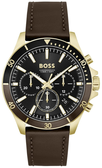  Shop Authentic Hugo Boss Troper Chronograph Black Dial Brown Leather Strap Watch For Men - 1514100 - Luxxuri