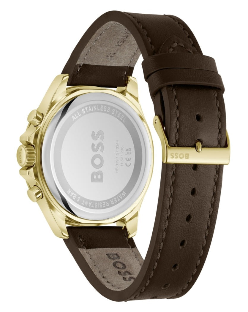  Shop Authentic Hugo Boss Troper Chronograph Black Dial Brown Leather Strap Watch For Men - 1514100 - Luxxuri