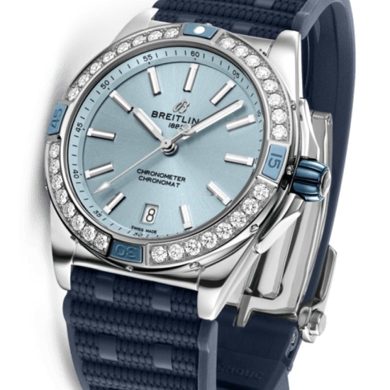  Shop Authentic Breitling Super Chronomat Automatic 38 Diamonds Blue Dial Blue Rubber Strap Watch for Women - A17356531C1S1 - Luxxuri