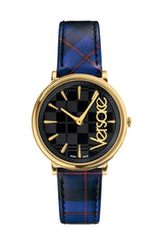  Shop Authentic Versace V-Circle Black Dial Blue Leather Strap Watch for Women - VE8100218 - Luxxuri