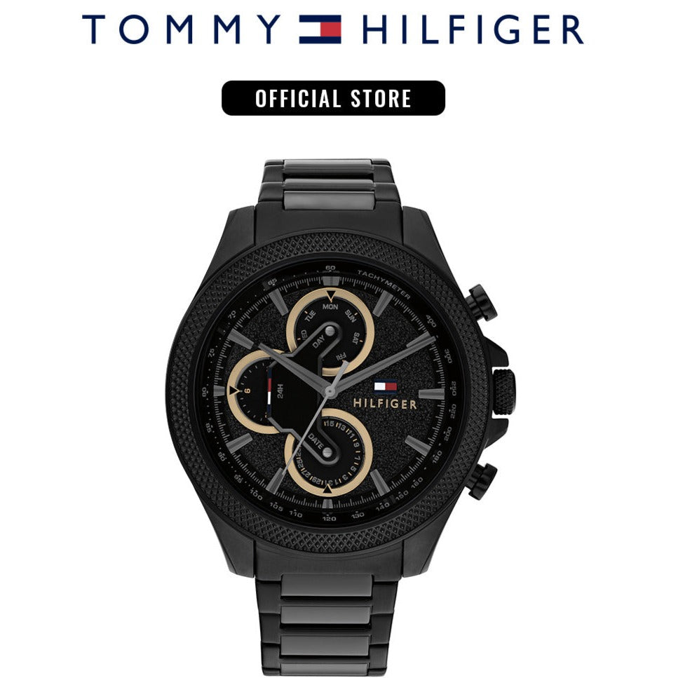  Shop Authentic Tommy Hilfiger Clark Chronograph Black Dial Black Steel Strap Watch For Men - 1792081 - Luxxuri