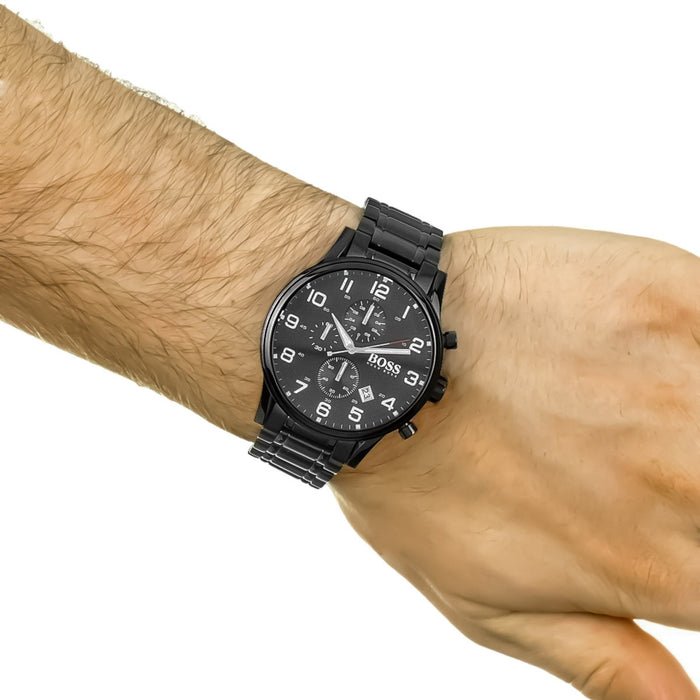  Shop Authentic Hugo Boss Chronograph Black Dial Black Steel Strap Watch for Men - 1513180 - Luxxuri