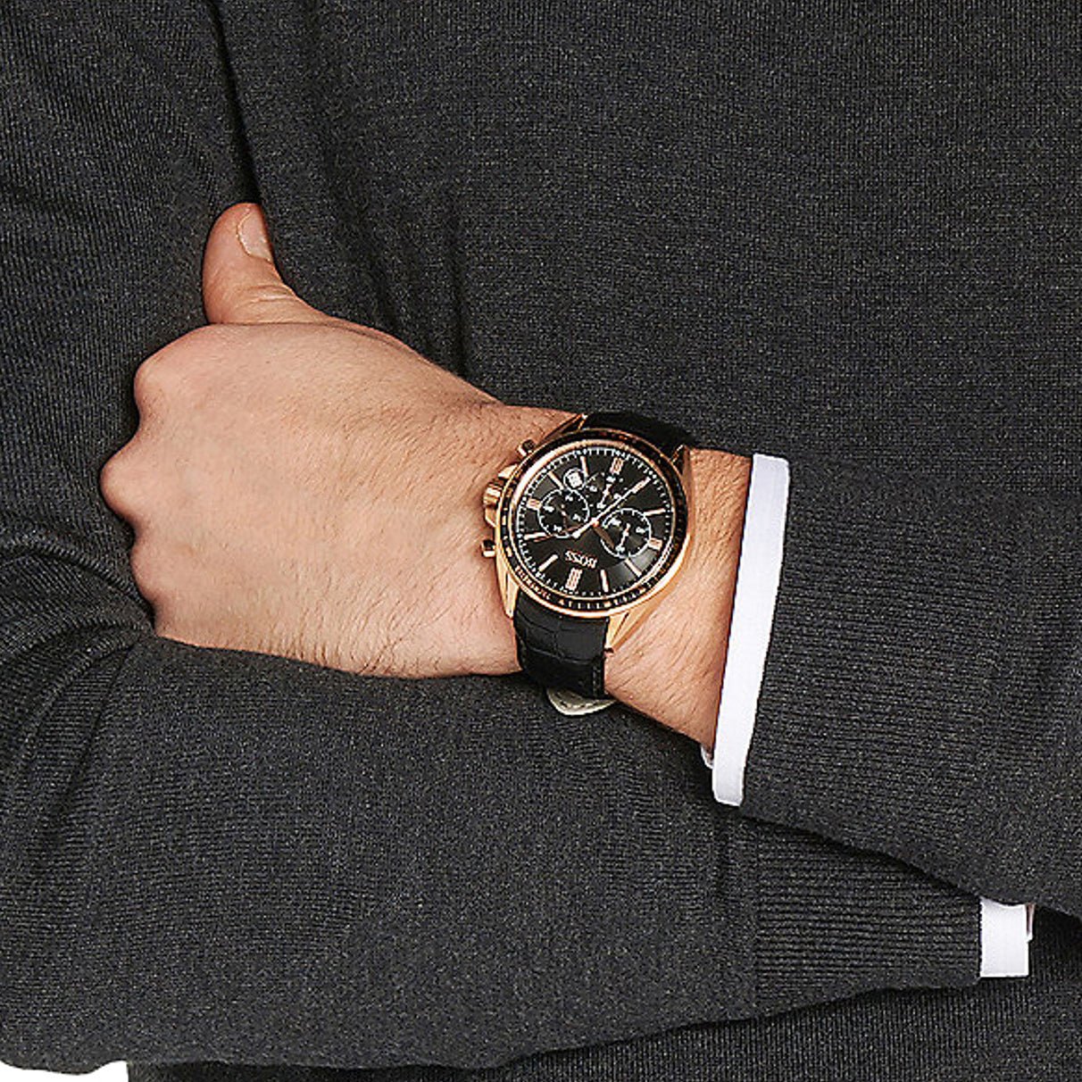  Shop Authentic Hugo Boss Driver Black Dial Black Leather Strap Watch for Men - 1513092 - Luxxuri