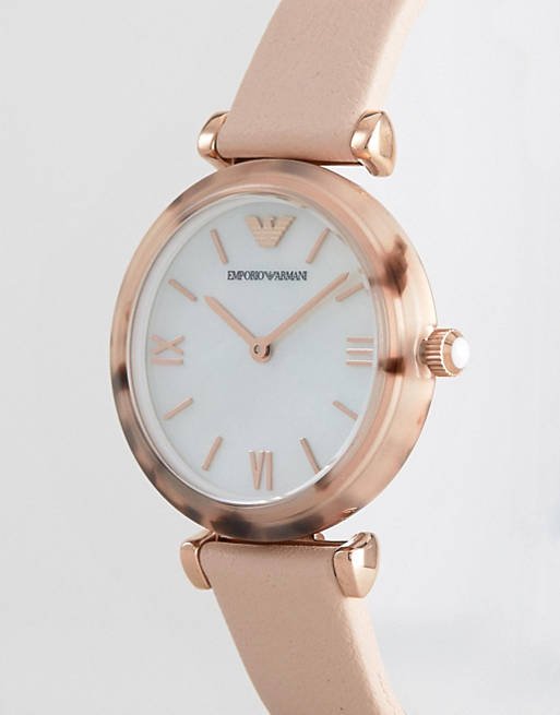  Shop Authentic Emporio Armani Mother of Pearl Dial Beige Leather Strap Watch For Women - AR11004 - Luxxuri