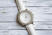  Shop Authentic Guess Rosette Analog White Dial White Leather Strap Watch For Women - W75043L1 - Luxxuri