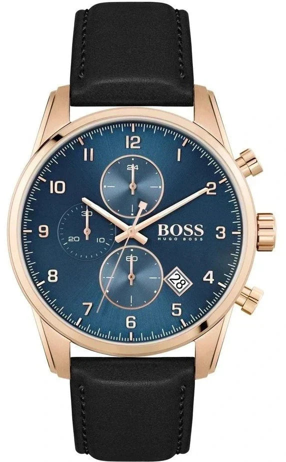  Shop Authentic Hugo Boss Skymaster Chronograph Blue Dial Black Leather Strap Watch for Men - 1513783 - Luxxuri