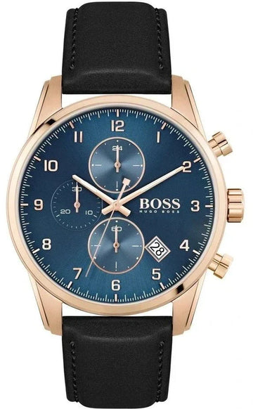  Shop Authentic Hugo Boss Skymaster Chronograph Blue Dial Black Leather Strap Watch for Men - 1513783 - Luxxuri