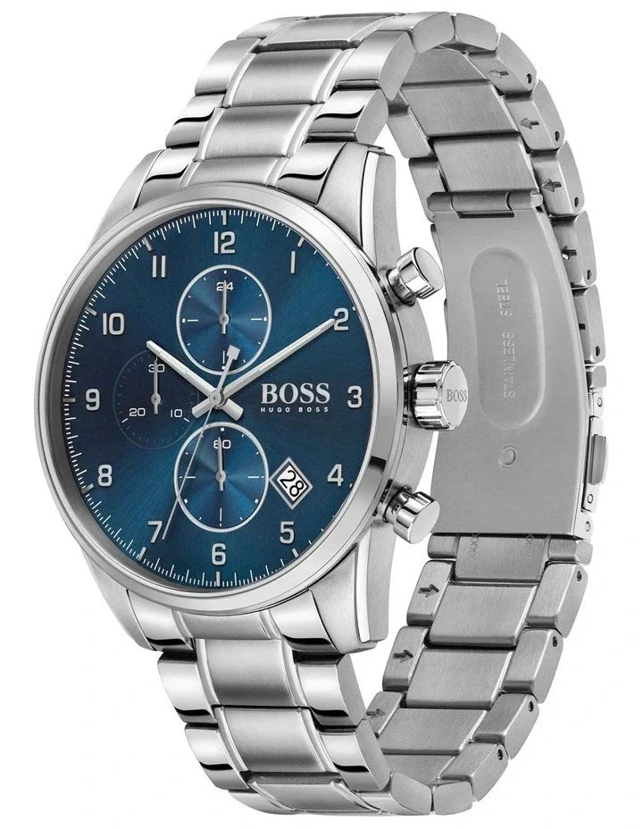  Shop Authentic Hugo Boss Skymaster Blue Dial Silver Steel Strap Watch for Men - 1513784 - Luxxuri