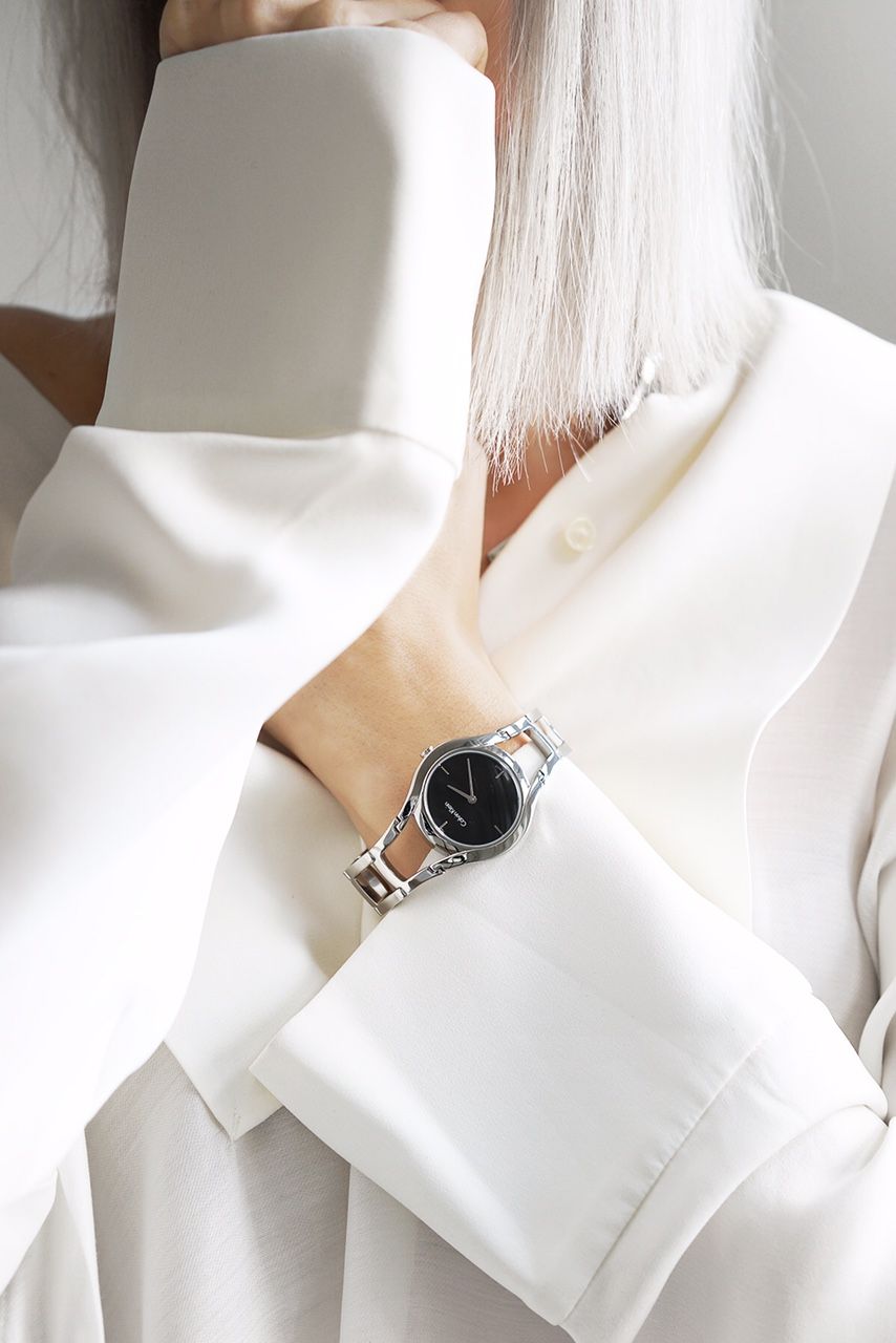  Shop Authentic Calvin Klein Dainty Black Dial Silver Steel Strap Watch for Women - K7L23141 - Luxxuri