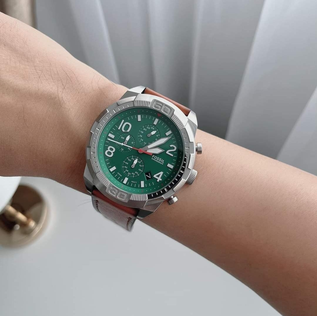  Shop Authentic Fossil Bronson Chronograph Green Dial Brown Leather Strap Watch for Men - FS5738 - Luxxuri