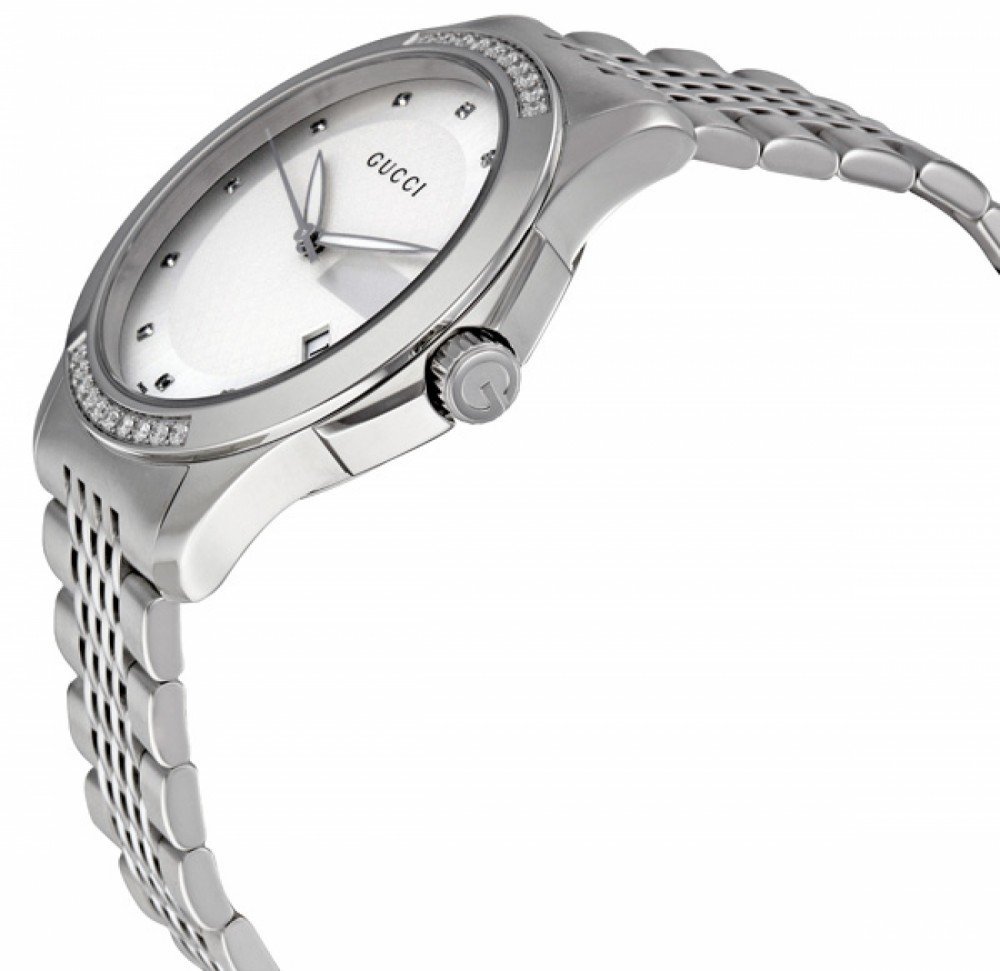  Shop Authentic Gucci G Timeless Diamonds Silver Dial Silver Steel Strap Watch For Men - YA126407 - Luxxuri