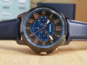 Shop Authentic Fossil Grant Chronograph Black Dial Blue Leather Strap Watch for Men - FS5061 - Luxxuri
