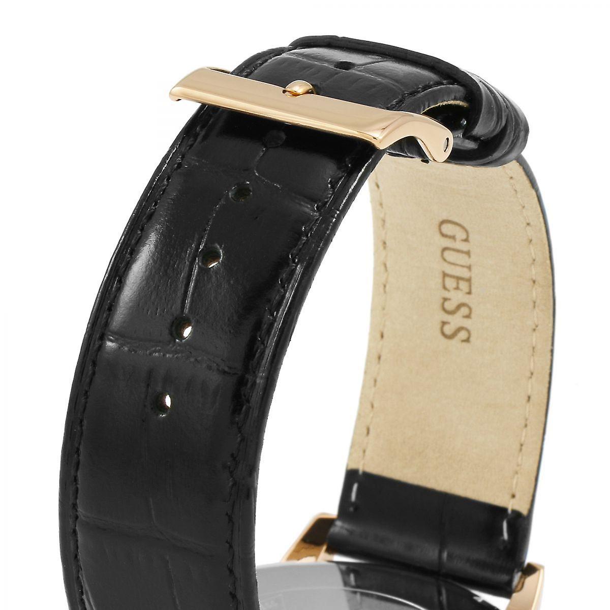  Shop Authentic Guess Delancy Quartz Silver Dial Black Leather Strap Watch For Men - W0870G2 - Luxxuri