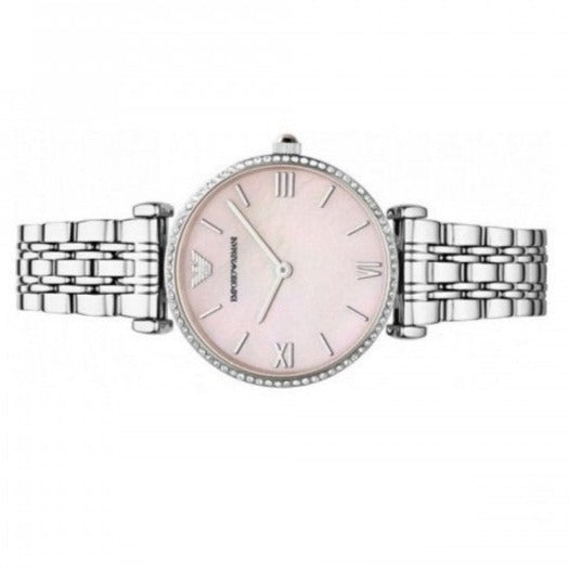  Shop Authentic Emporio Armani Classic Gianni T Bar Crystals Pink Dial Silver Steel Strap Watch For Women - AR1781 - Luxxuri