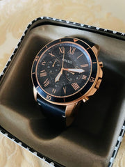  Shop Authentic Fossil Grant Sport Chronograph Blue Dial Blue Leather Strap Watch for Men - FS5237 - Luxxuri