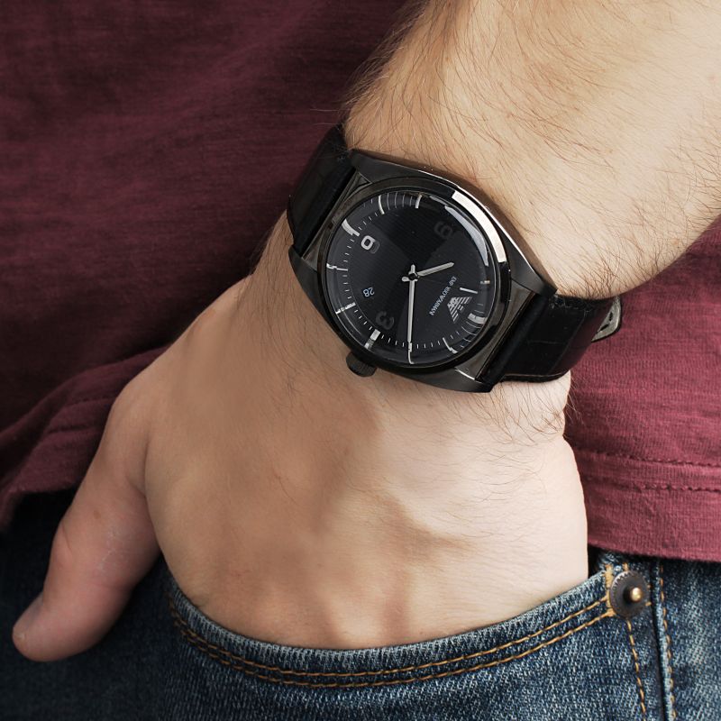  Shop Authentic Emporio Armani Franco Black Dial Black Leather Strap Watch For Men - AR0368 - Luxxuri