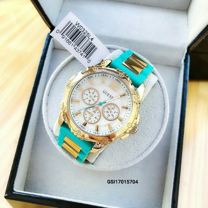  Shop Authentic Guess Intrepid 2 Silver Dial Two Tone Rubber Strap Watch For Women - W0325L4 - Luxxuri