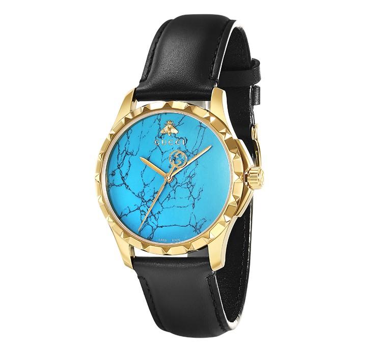  Shop Authentic Gucci G Timeless Turquoise Blue Dial Black Leather Strap Watch For Men - YA126462 - Luxxuri