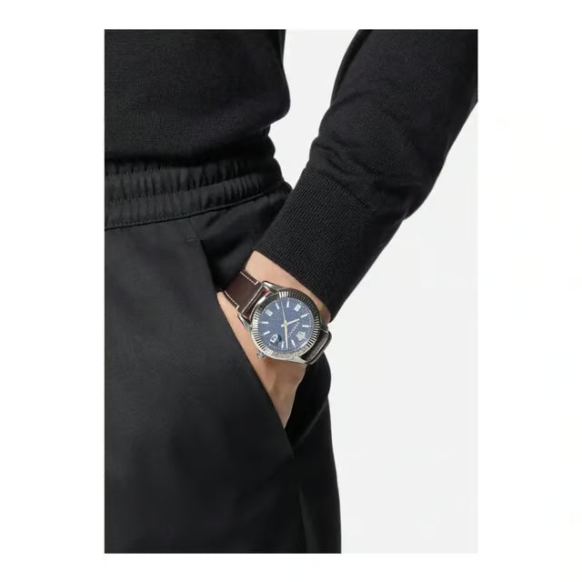  Shop Authentic Versace Greca Time Quartz Blue Dial Brown Leather Strap Watch For Men - VE3K00122 - Luxxuri