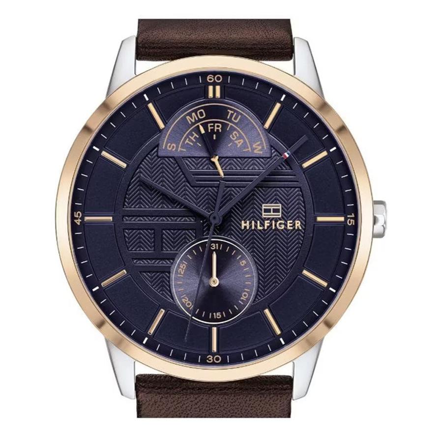  Shop Authentic Tommy Hilfiger Hunter Blue Dial Brown Leather Strap Watch for Men - 1791605 - Luxxuri