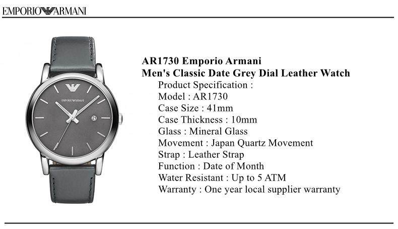  Shop Authentic Emporio Armani Classic Quartz Grey Dial Grey Leather Strap Watch For Men - AR1730 - Luxxuri