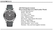  Shop Authentic Emporio Armani Classic Quartz Grey Dial Grey Leather Strap Watch For Men - AR1730 - Luxxuri