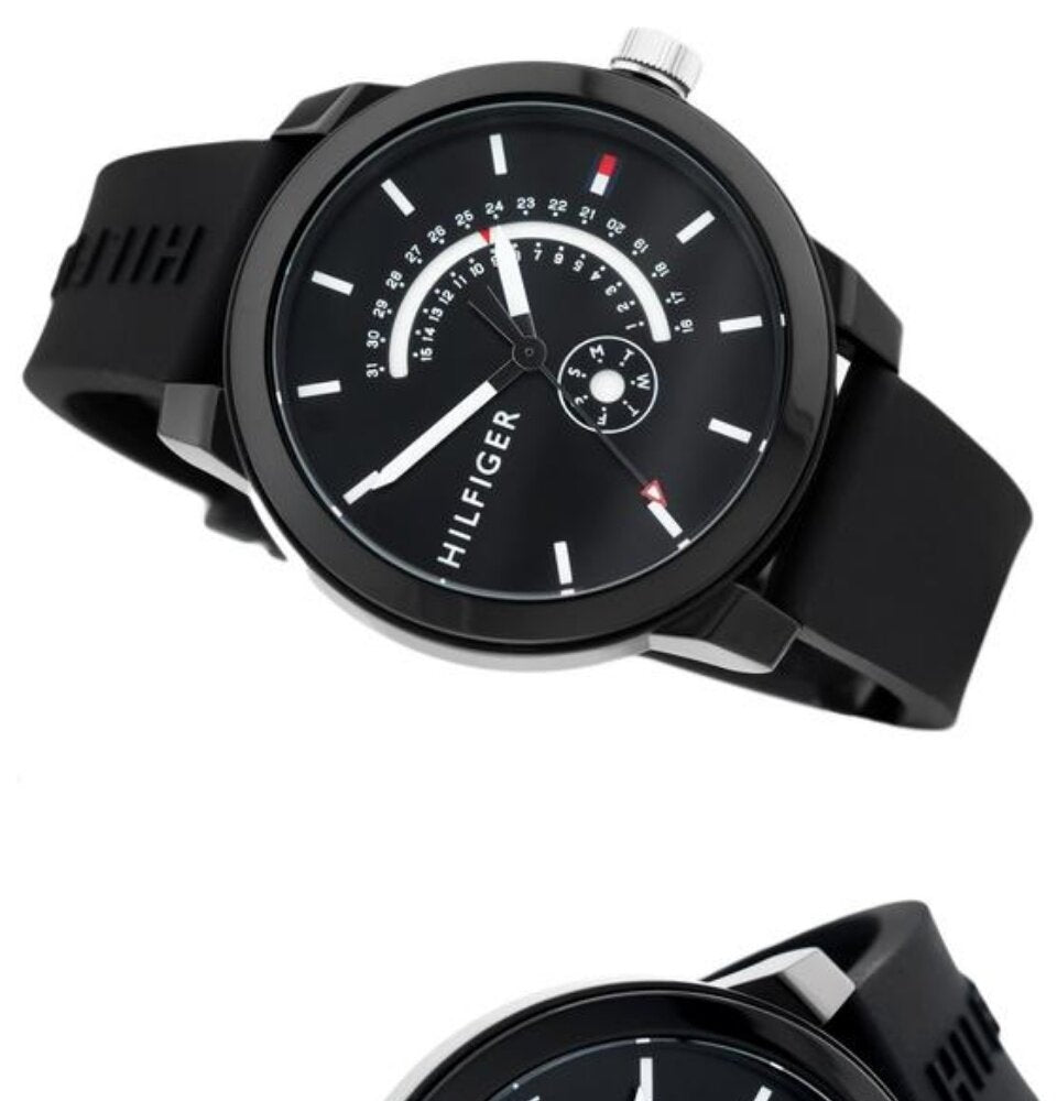 Shop Authentic Tommy Hilfiger Denim Quartz Black Dial Black Rubber Strap Watch for Men - 1791483 - Luxxuri