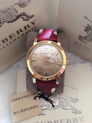  Shop Authentic Burberry The City Gold Dial Orange Leather Strap Watch for Women - BU9017 - Luxxuri