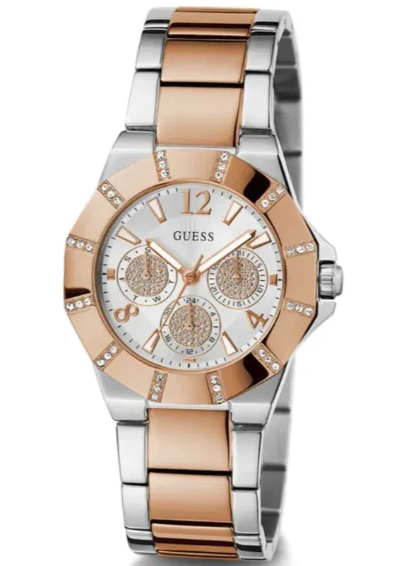  Shop Authentic Guess Sunray Multifunction Crystals Silver Dial Two Tone Steel Strap Watch For Women - GW0616L3 - Luxxuri