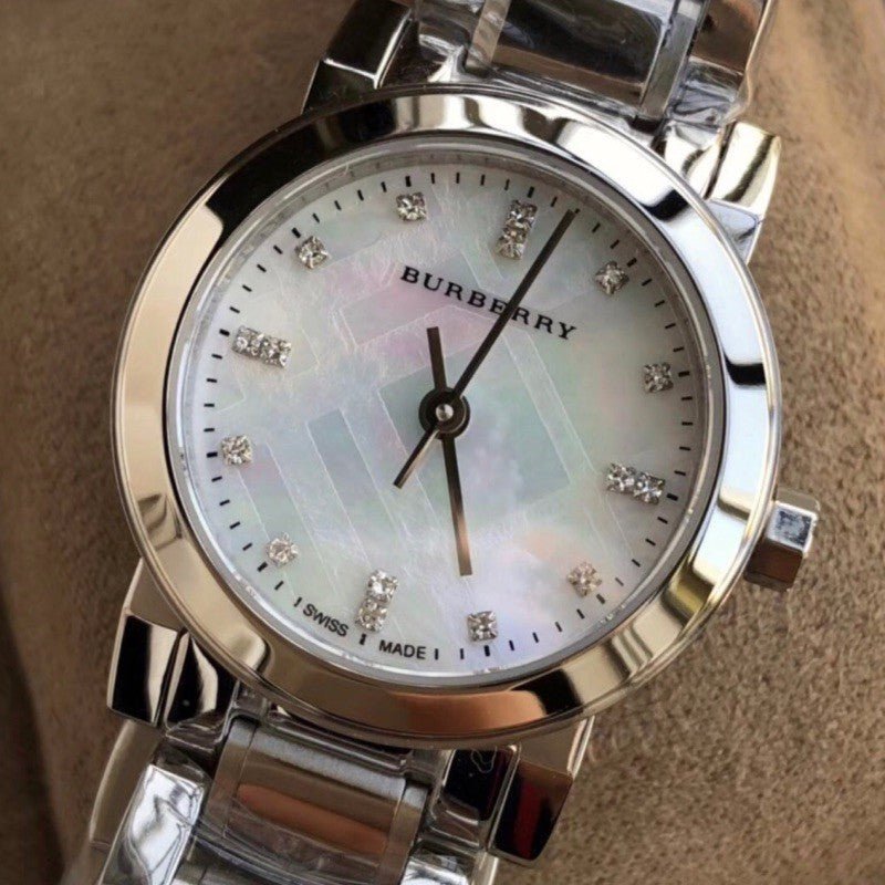  Shop Authentic Burberry The City Diamonds Mother of Pearl Dial Silver Steel Strap Watch for Women - BU9224 - Luxxuri