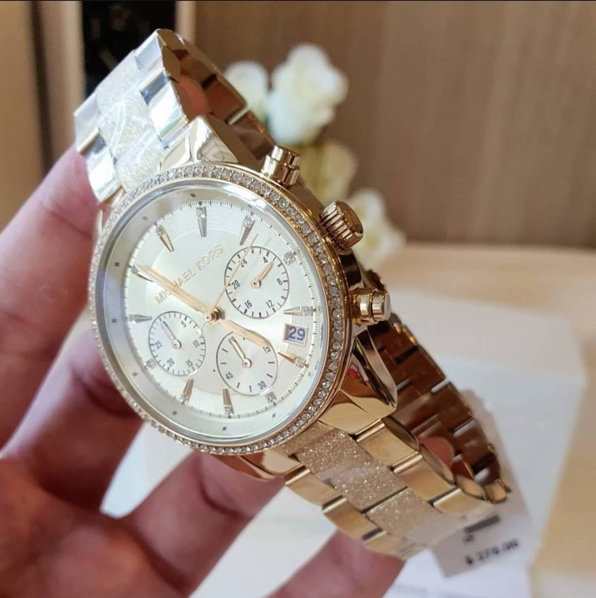  Shop Authentic Michael Kors Ritz Chronograph Gold Dial Gold Steel Strap Watch For Women - MK6597 - Luxxuri