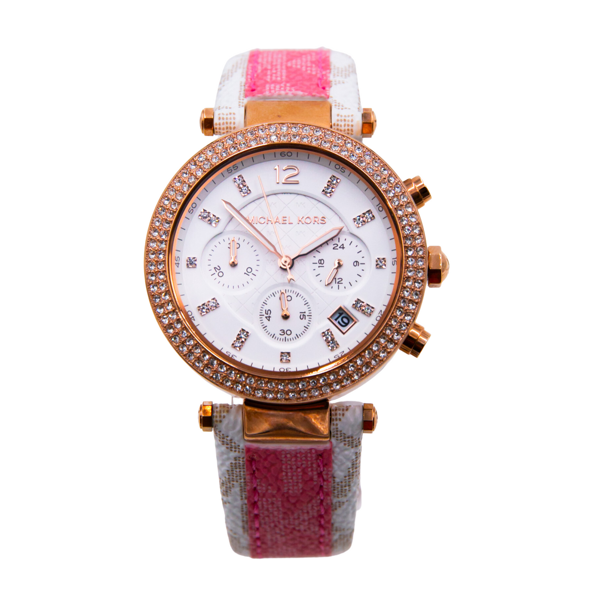  Shop Authentic Michael Kors Parker Chronograph White Dial Two Tone Leather Strap Watch For Women - MK6951 - Luxxuri