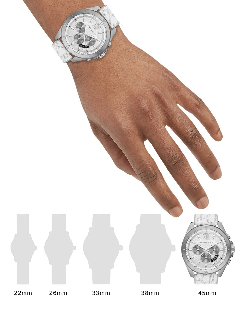  Shop Authentic Michael Kors Brecken Chronograph Silver Dial White Leather Strap Watch For Men - MK8949 - Luxxuri