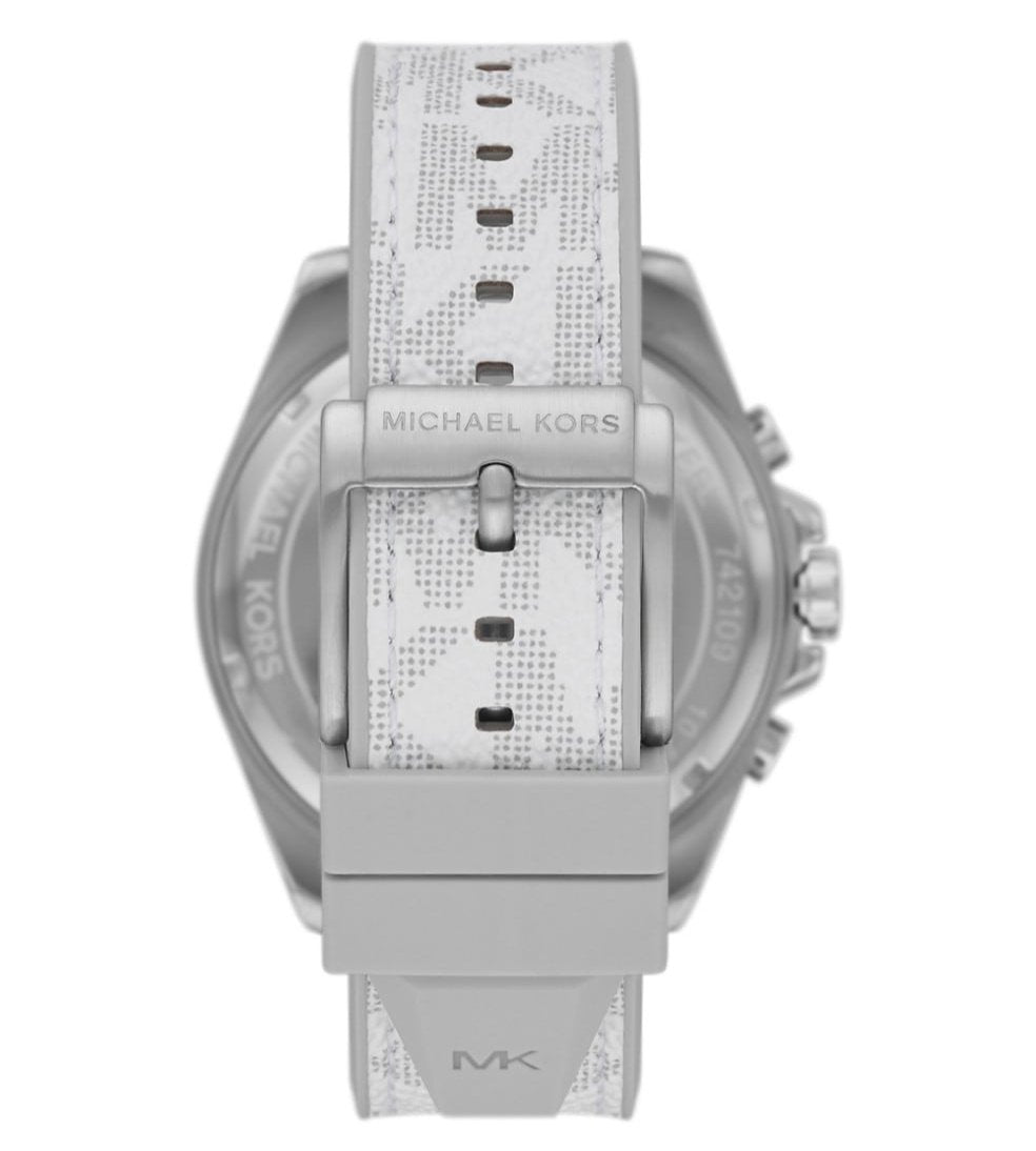  Shop Authentic Michael Kors Brecken Chronograph Silver Dial White Leather Strap Watch For Men - MK8949 - Luxxuri