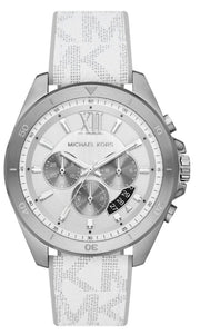  Shop Authentic Michael Kors Brecken Chronograph Silver Dial White Leather Strap Watch For Men - MK8949 - Luxxuri