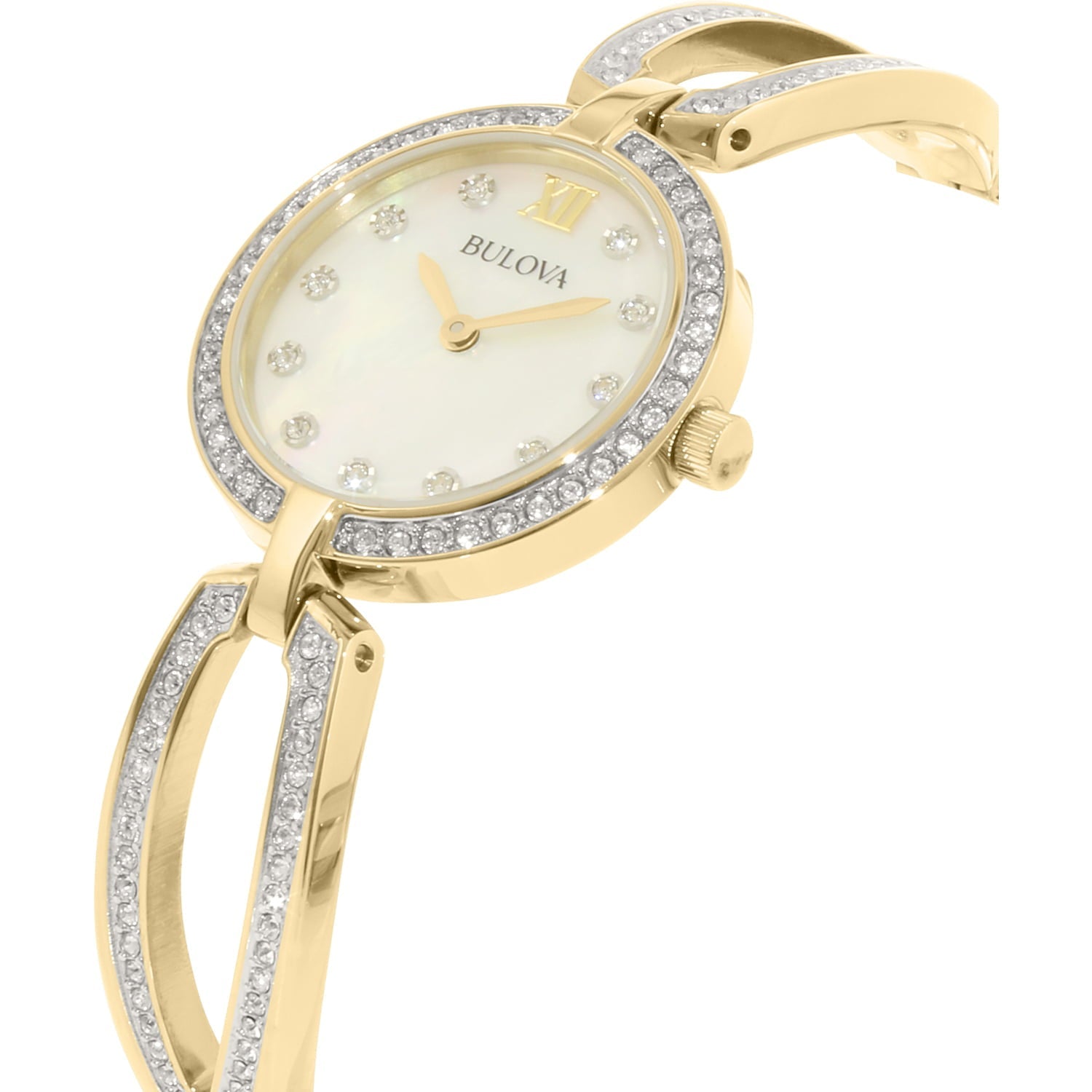  Shop Authentic Bulova Crystal Collection Mother of Pearl Dial Gold Steel Strap Watch for Women - 98L225 - Luxxuri