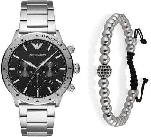  Shop Authentic Emporio Armani Mario Chronograph Black Dial Silver Steel Strap Watch For Men - AR11241 - Luxxuri