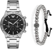  Shop Authentic Emporio Armani Mario Chronograph Black Dial Silver Steel Strap Watch For Men - AR11241 - Luxxuri