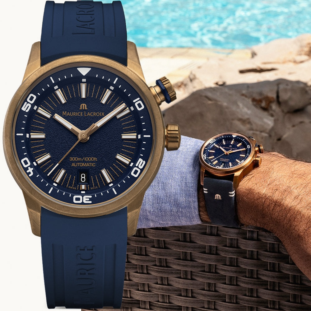  Shop Authentic Maurice Lacroix Pontos Divers Limited Edition Blue Dial Blue Leather Strap Watch For Men - PT6248-BRZ0B-430-4 - Luxxuri