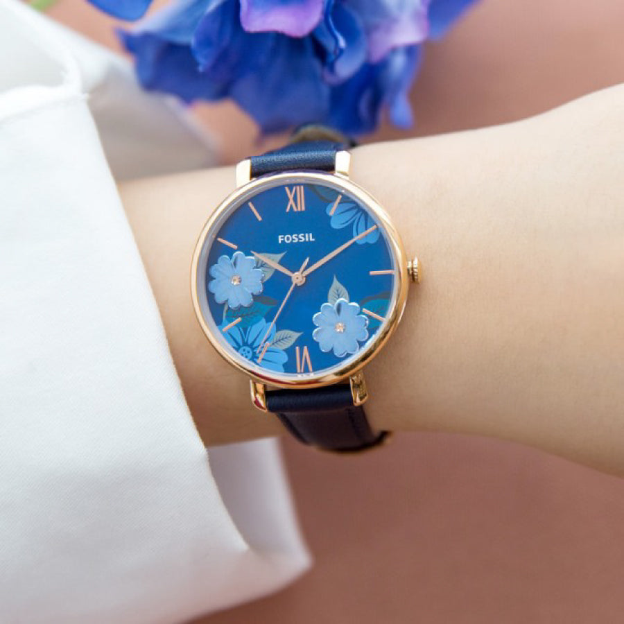  Shop Authentic Fossil Jacqueline Blue Dial Blue Leather Strap Watch for Women - ES4673 - Luxxuri