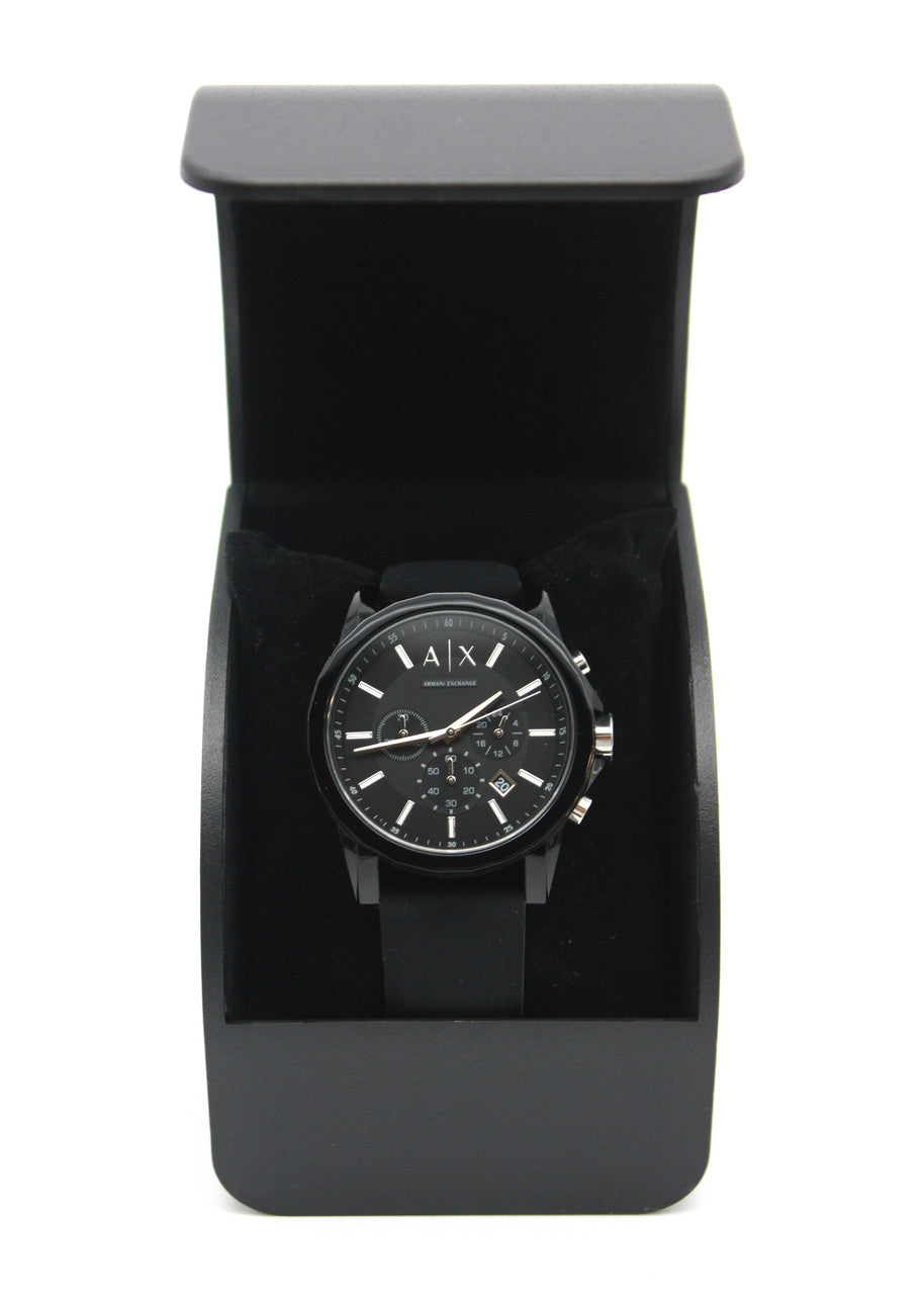  Shop Authentic Armani Exchange Outerbanks Chronograph Black Dial Black Silicone Strap Watch For Men - AX1326 - Luxxuri