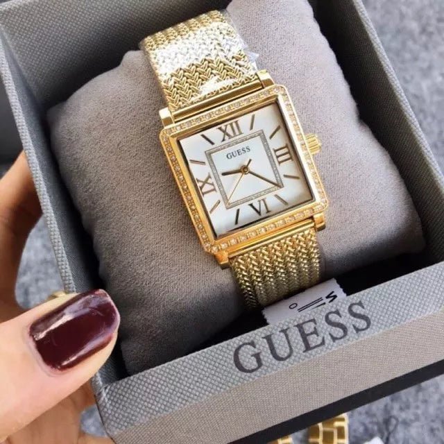  Shop Authentic Guess White Dial Gold Mesh Bracelet Watch For Women - W0826L2 - Luxxuri