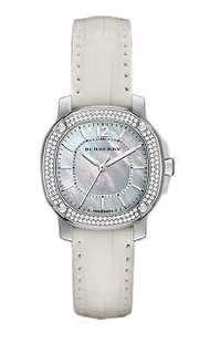  Shop Authentic Burberry The Britain Diamonds Mother of Pearl Dial White Leather Strap Watch for Women - BBY1800 - Luxxuri