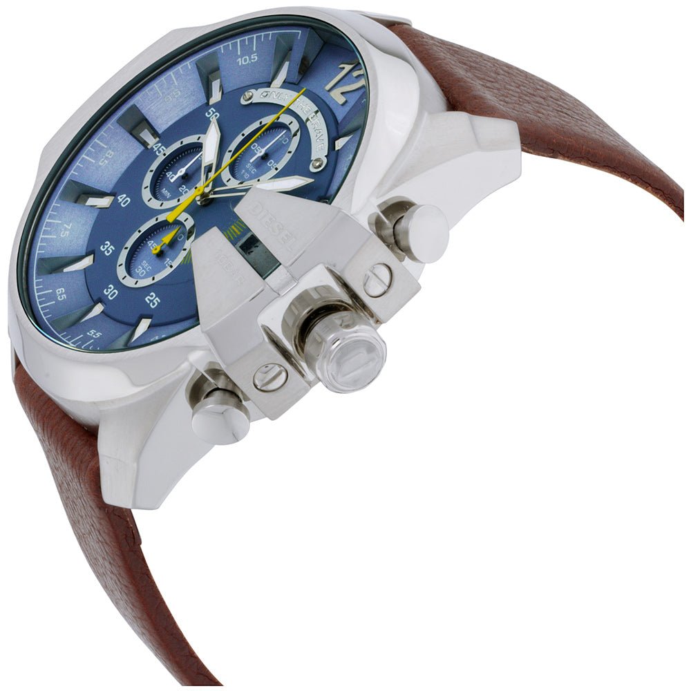  Shop Authentic Diesel Mega Chief Light Blue Dial Brown Leather Strap Watch For Men - DZ4281 - Luxxuri