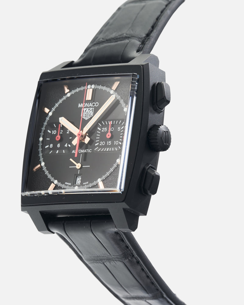  Shop Authentic Tag Heuer Monaco Automatic Chronograph Black Dial Black Leather Strap Watch for Men - CBL2180.FC6497 - Luxxuri